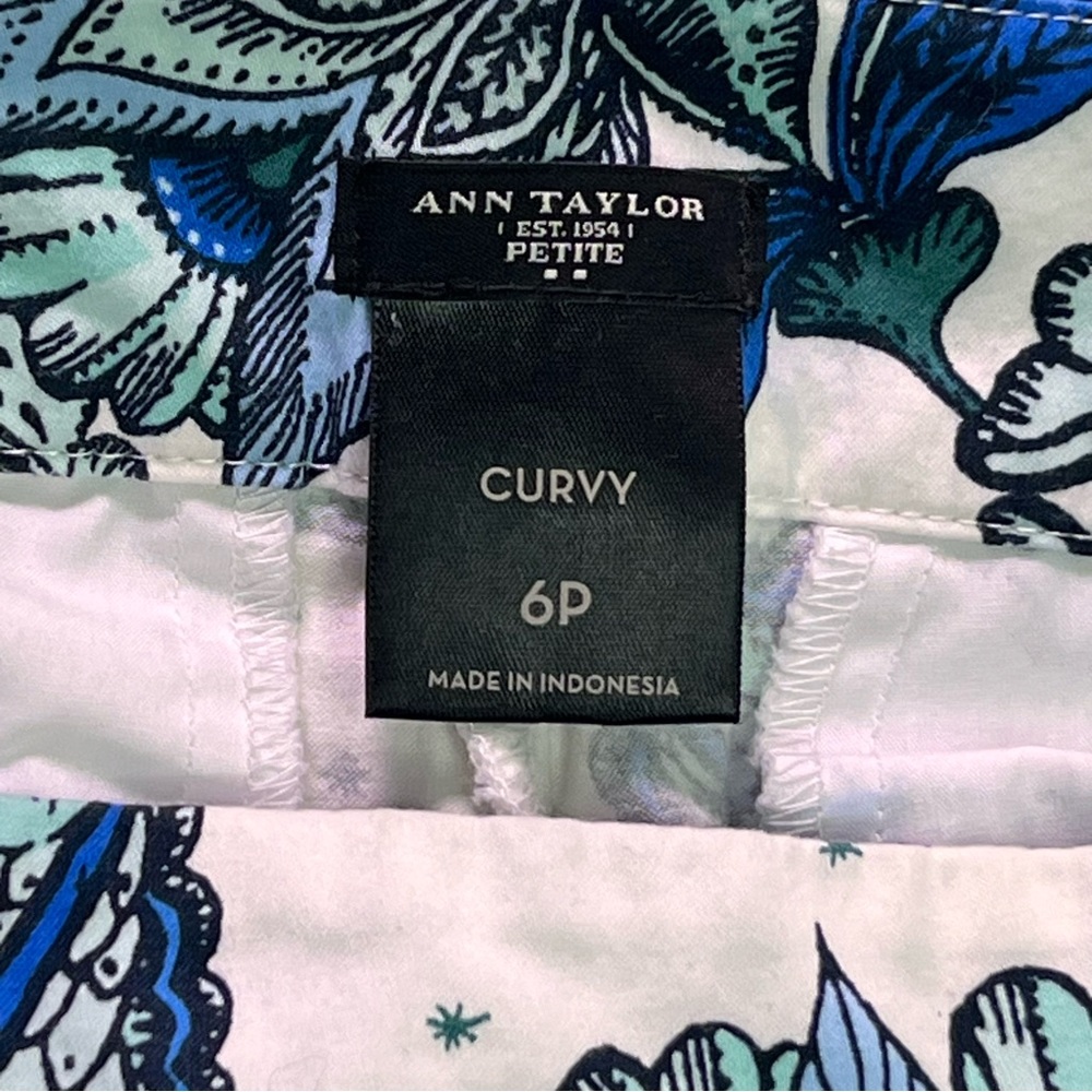 Ann Taylor Curvy Petite Capri Pants 6P Blue White Floral Print Stretch Cotton - Picture 7 of 9
